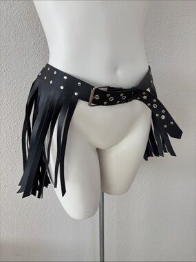 NWOT! Black Fringe Grommet Faux Leather Belt Skirt